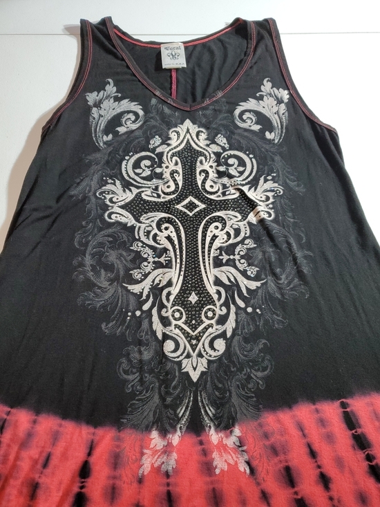 Vocal 3XL Whimsigoth Grunge Black & Tie Dye Pink Cross Tank Tunic Top - Picture 2 of 9